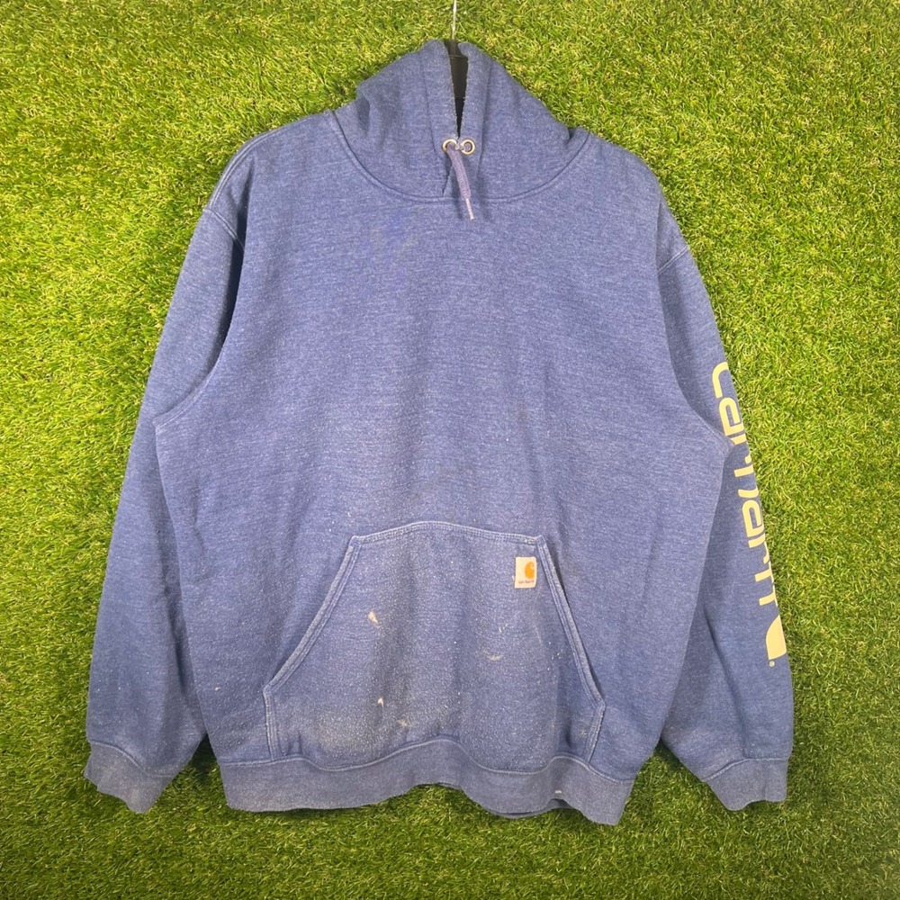 Carhartt Mens Loose Fit Sleeve Logo Hoodie Blue Heather Sweatshirt Large